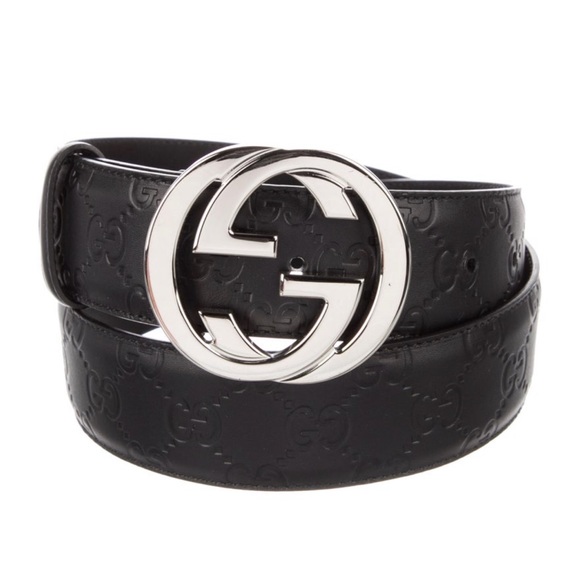 UNISEX GUCCI INTERLOCKING “G” BELT GUCCI SIZE 85 EMBOSSED LEATHER DOUBLE G LOGO - Picture 2 of 10